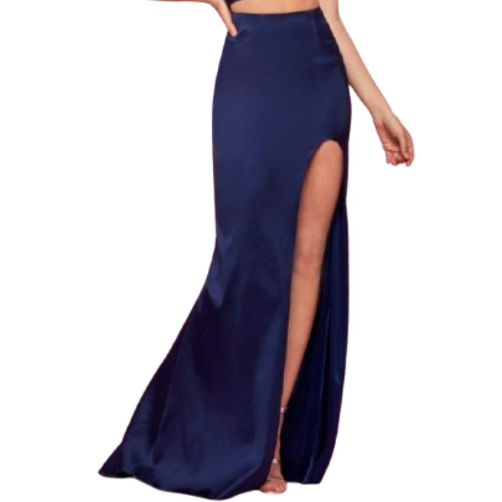 NWT Sherri Hill 53387 Stretch Satin Prom Dress Navy Size 2 - Picture 2 of 6